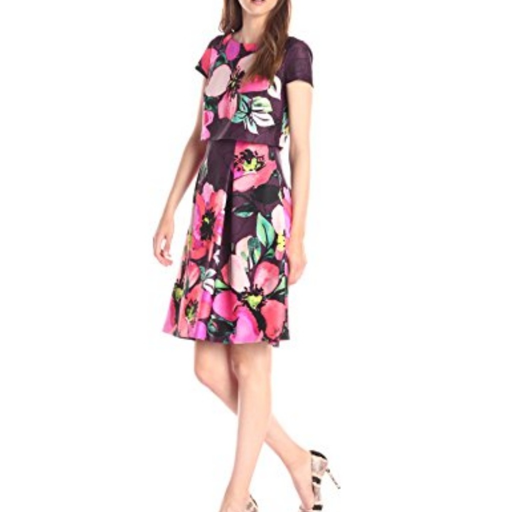 Vince Camuto Purple Spring Floral Tiered Dress NWT
